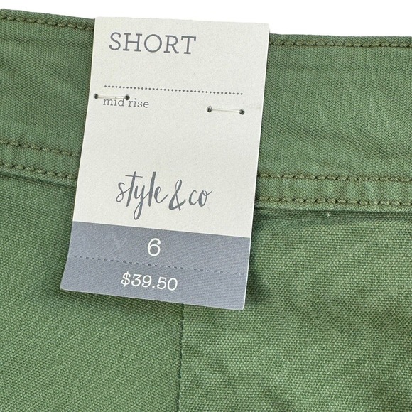 Style & Co SZ 6 Shorts Mid-Rise Pockets Zip-Fly Olive Green Womens New - Picture 4 of 8